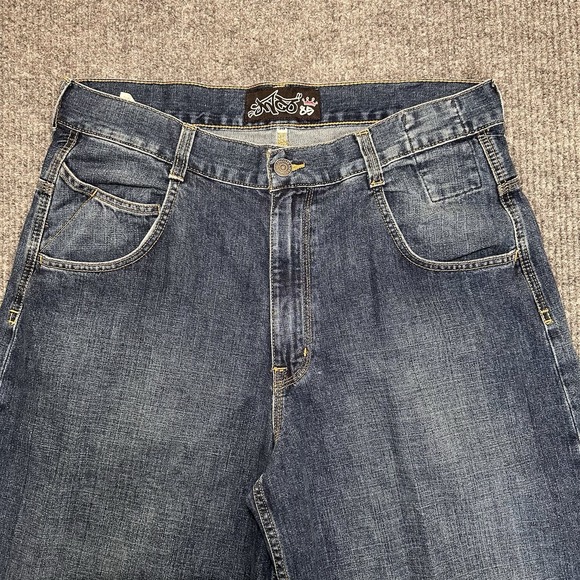 JNCO Jeans Men 38x32 Black Crown 85 Baggy Wide Leg Embroidered Denim Y2K Vintage - Picture 5 of 12